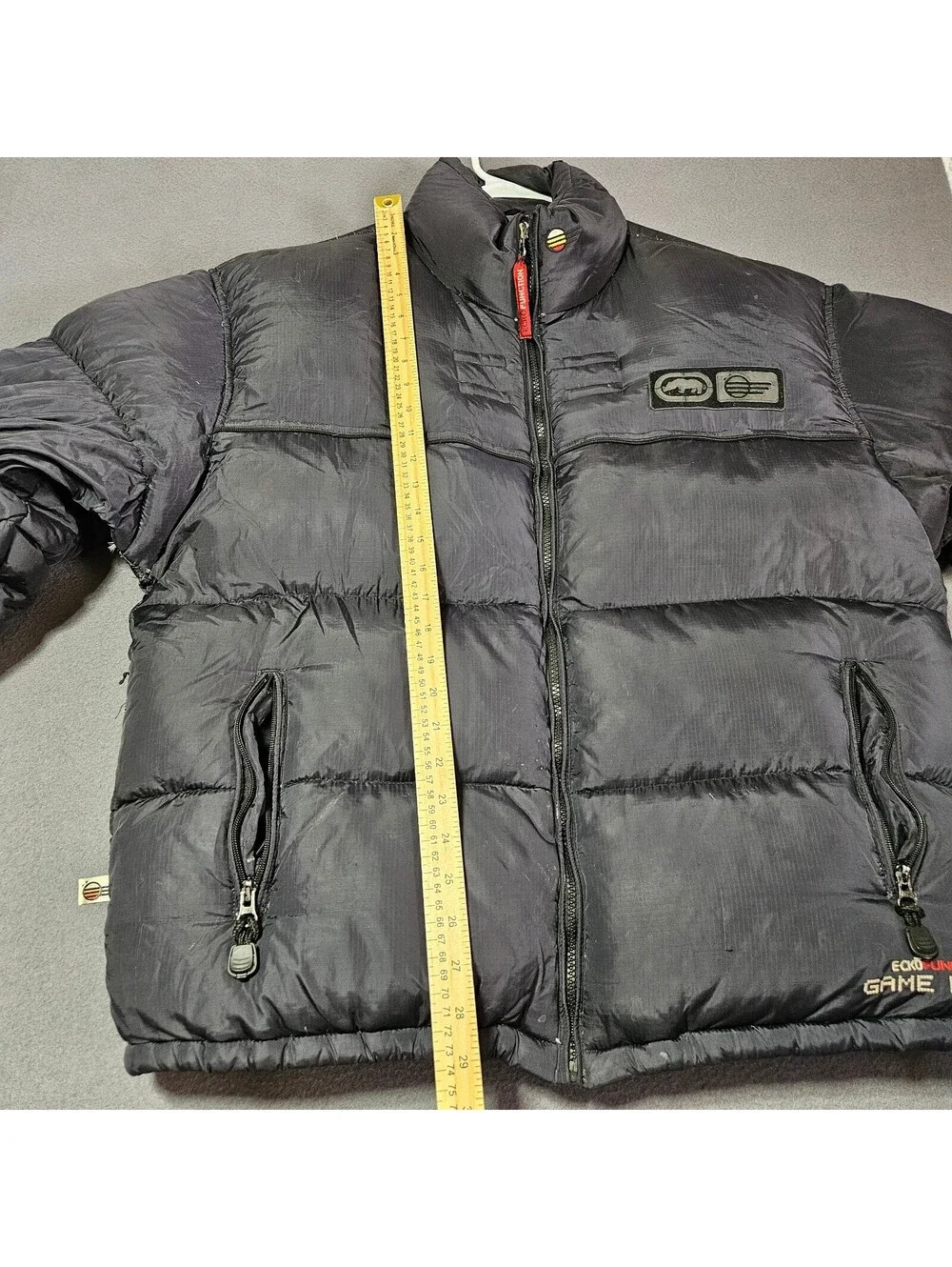 Ecko Men's Large Black Nylon Down Puffer Jacket Warm Winter Coat Streetwear